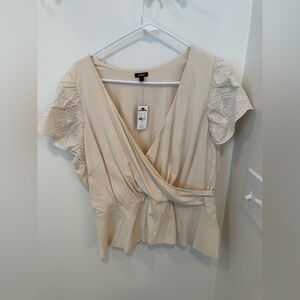 Express Elegant Cream Wrap Peplum Top NWT
